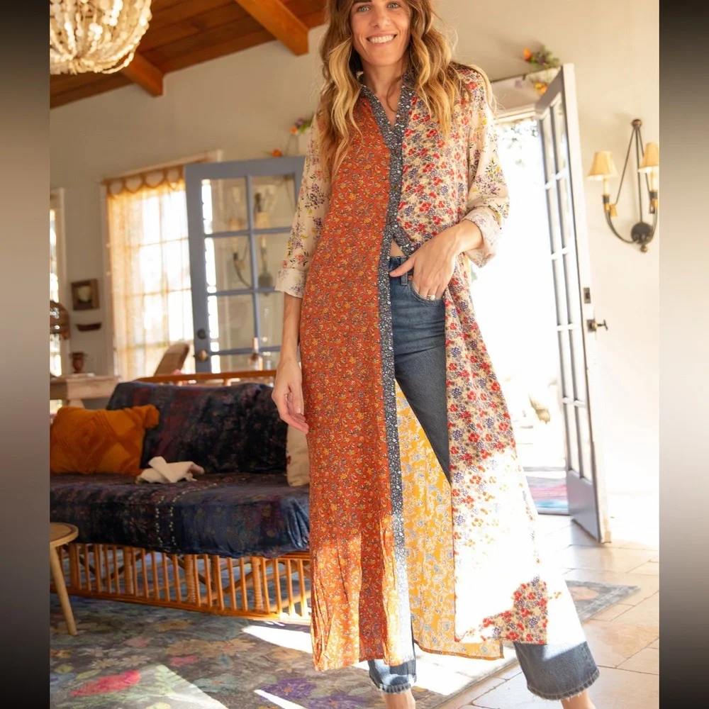 NWT Natural Life Esme Shirt Dress - Rust Blue Mix Print - Picture 2 of 14